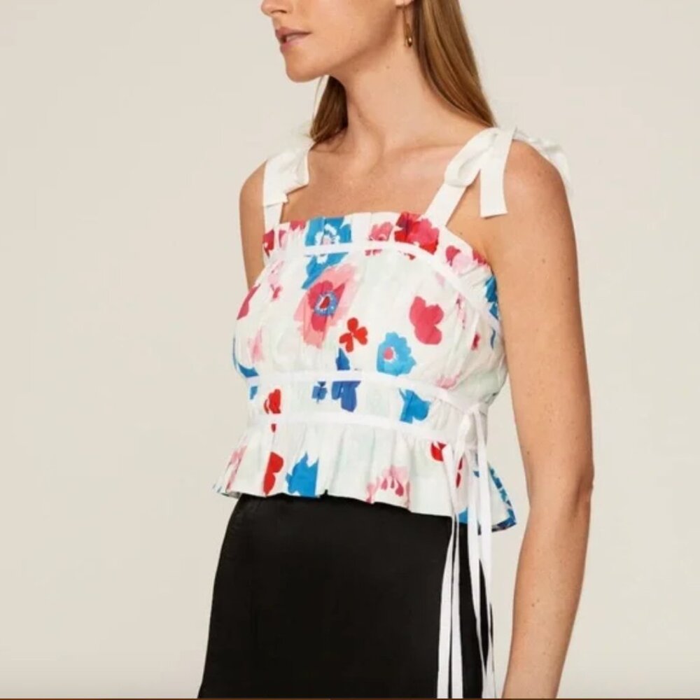 Peter Som Floral Smock Tie Strap Crop Top